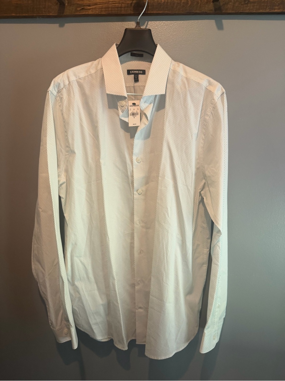 Express Men's White Dress Shirt with Microdot Pattern